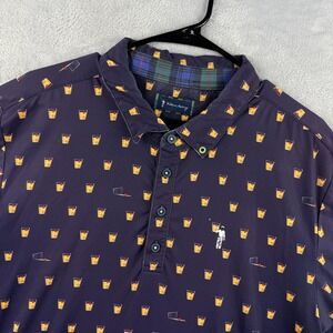 William Murray Polo Shirt Men Large Navy Blue Geometric Golf Old Fashioned Print